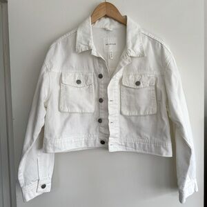 Avec Les Filles White Cropped Denim Jacket